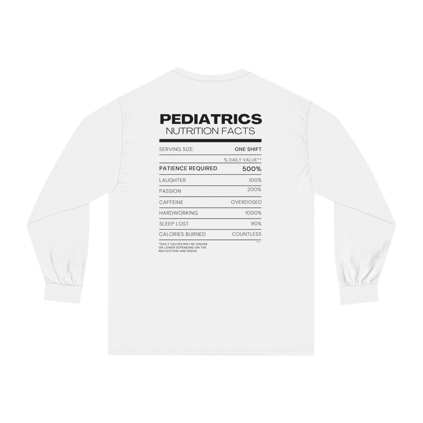 "Nutrition Facts" Unisex Long Sleeve T-Shirt