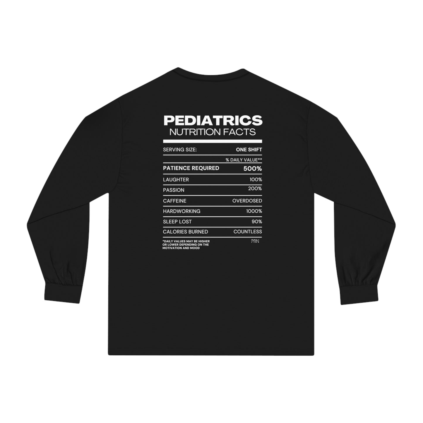 "Nutrition Facts" Unisex Long Sleeve T-Shirt