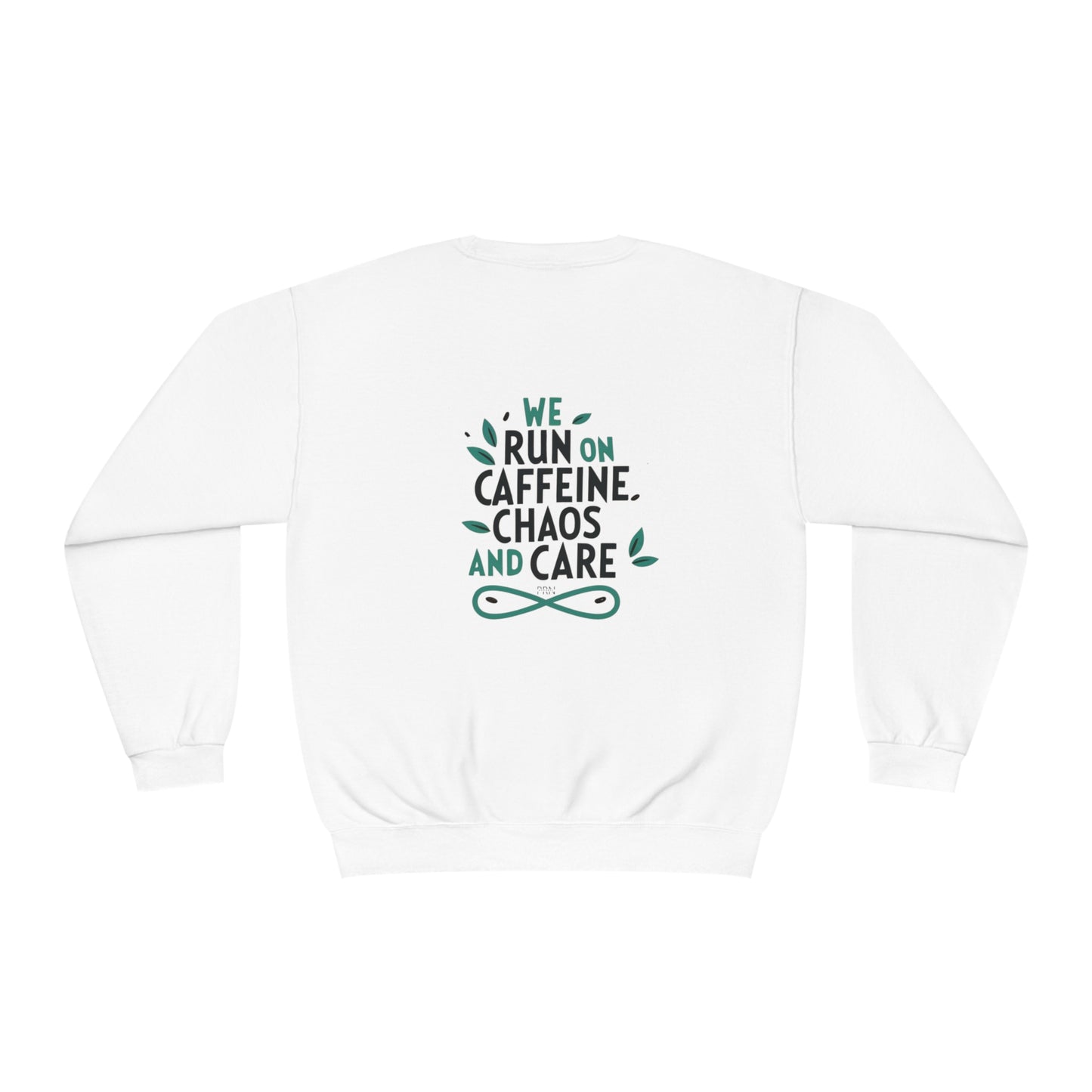 "Caffeine, Chaos and Care" Unisex Crewneck Sweatshirt