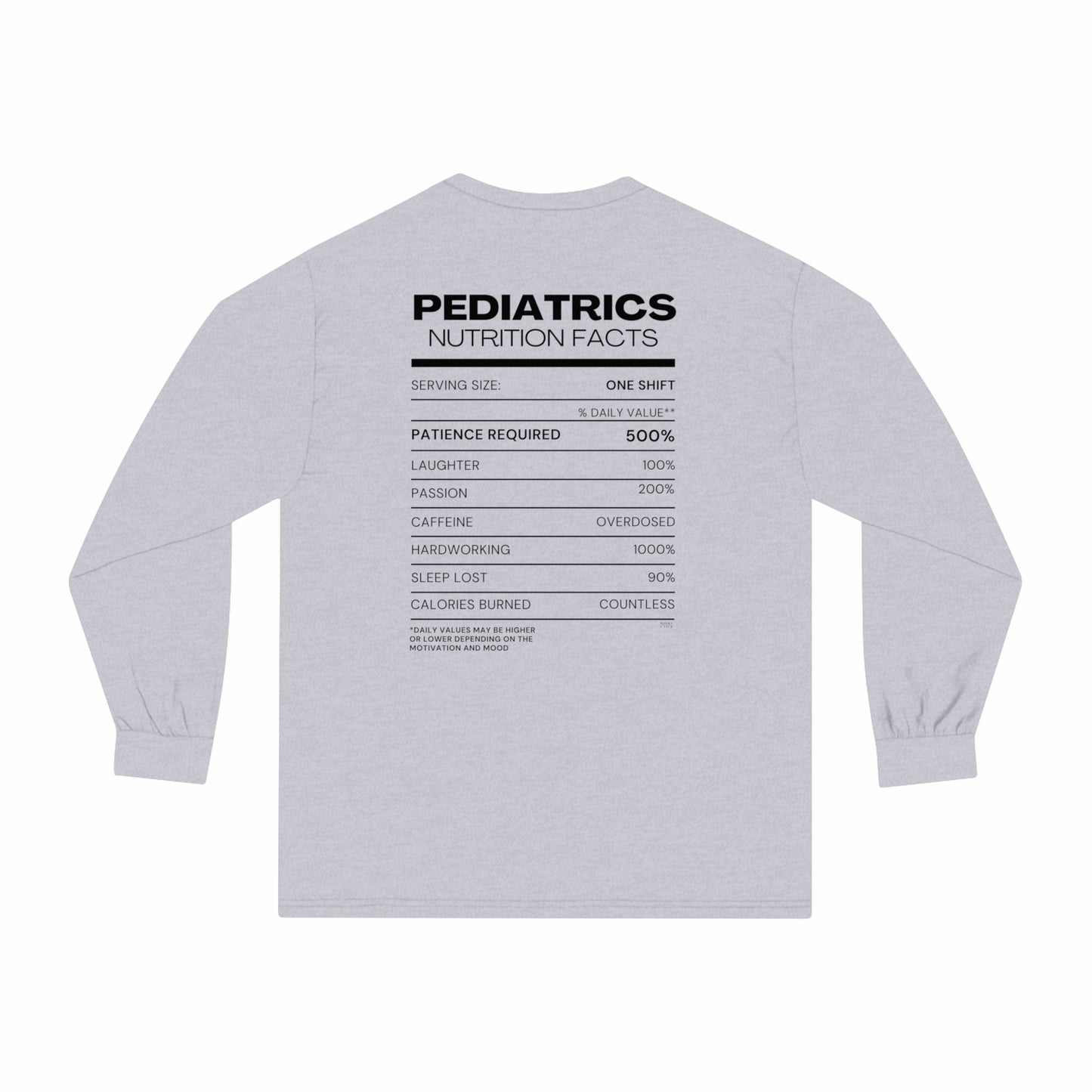 "Nutrition Facts" Unisex Long Sleeve T-Shirt